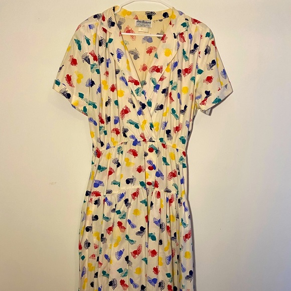 Vintage Dresses & Skirts - Vintage dress with brushstroke pattern dropped waist 80s
